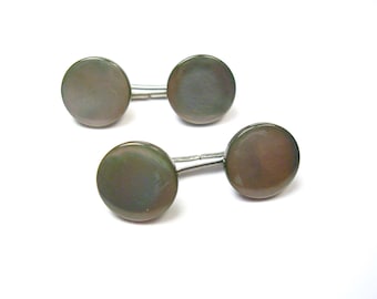 Mother of Pearl Cuff Links grey double sided vintage Cufflinks Mid Century Shirt Accessory Formal Wear