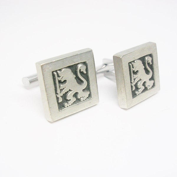 Pewter Cuff Links R. Tennesmed Sweden square Lion Crest vintage Men's Jewelry