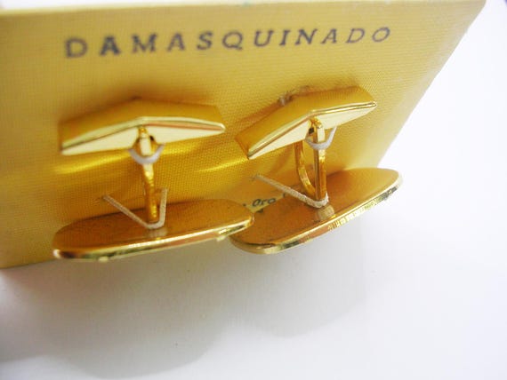 Vintage 24k gold plate Cufflinks Damascene Toledo… - image 3