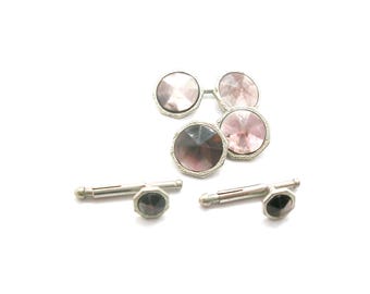 Mother of Pearl Cufflinks double sided Vintage Art Deco Cuff Links with matching Collar Buttons