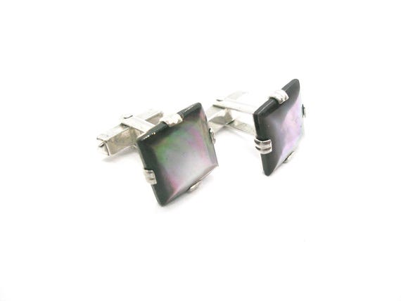 Vintage Abalone Shell Cufflinks: Mid Century SWAN… - image 1
