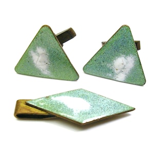 Cufflinks Tie Clip Set Enamel Front Groom Best Man Men Wedding Jewelry Formal Wear vintage Copper Cuff Links with matching Tie Bar