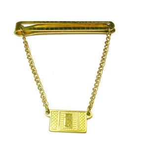 Initial R Tie Chain Vintage Mid Century Tie Clip with chain Men wedding jewelry formal wear
