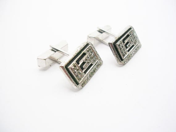 Sterling Silver Initial E Cuff Links Marcasite Ge… - image 1