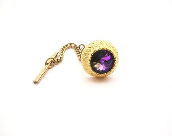 Vintage Tie Tack Volcano Rivoli Glass classic Dante Necktie Holder