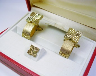 Vintage DANTE Cufflinks Tie Tack Set Diamond Cut Cuff Links with matching Tie Pin Formal Wear Men Wedding Jewelry