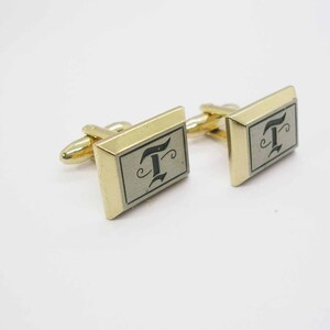 Gemelos vintage con inicial T, letra inglesa antigua, mediados de siglo, Hickok, EE. UU.
