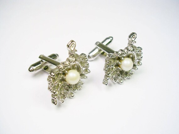 Cufflinks Cultured pearl Coral Design vintage For… - image 2
