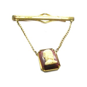 Tie Chain vintage Mid Century Anson Tie Clip with Chain and Faux Cameo Guard