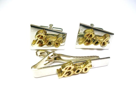 Vintage Cuff Links with Tie Clip: Personalized Bo… - image 1