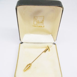 Tie Stick Pin 14 quilates oro hebreo letra vintage traje accesorio ropa formal