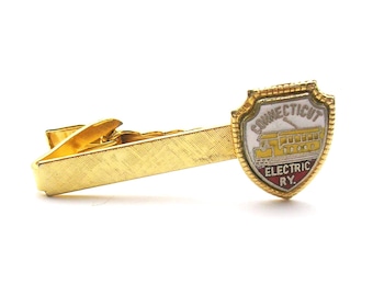 Vintage Souvenir Tie Clip Connecticut Electric RY gold tone classic Men Jewelry