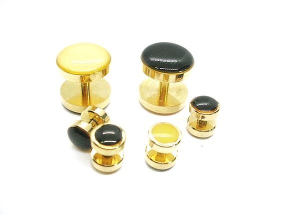 Gold Tone Cuff Links Tuxedo Studs Set: Double Sid… - image 1