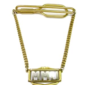 Monogram Tie Chain initials MMJ Vintage Mid Century Tie clip with chain and initial Guard Tie Holder Wedding Jewelry