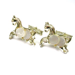 Equestrian Horse Cufflinks Vintage Cuff Links inlaid Mother of Pearl Formal Wear Shirt Accessory Black Tie Event Horse Rider Gift