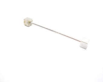 Vintage Silver Tone Collar Bar: Cube End Screw Style