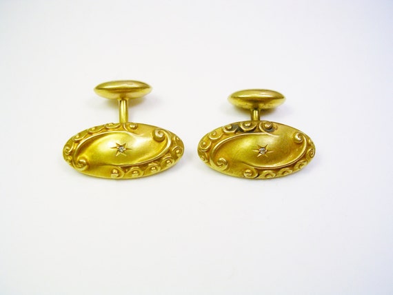 Antique Victorian Cufflinks 10 karat solid gold i… - image 1