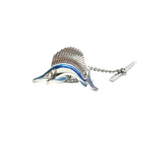 Vintage Sailfish Tie Tack Tie Pin with Chain Sport Fisher Gift Necktie Accessory