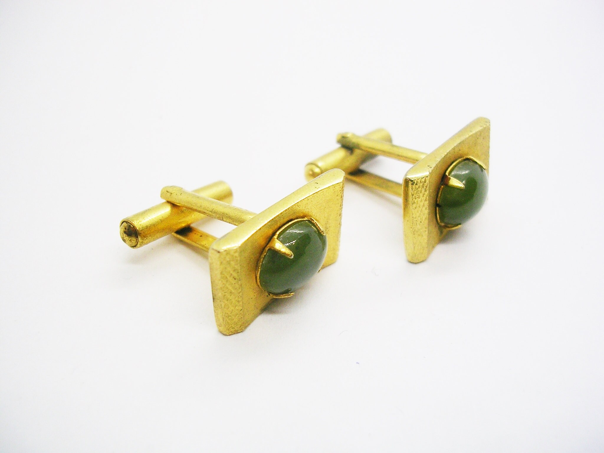 Boutons De Manchette Homme En Jade Vert Birman Vintage (JC1)