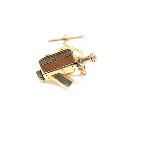 Tie Tack with Chain vintage Super 8 Movie Camera Necktie Pin Men's Formal Wear