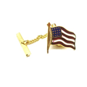 American Flag Tie Tack with chain patriotic Tie Pin classic Formal Wear Necktie Holder