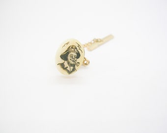 Vintage Tie Tack hand carved Sailor Tie Pin with Chain nautical Tie Tac Necktie Accessory Formal Wear Man Wedding Jewelry