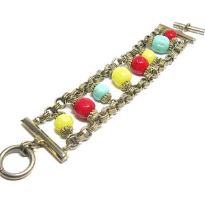 Vintage Toggle Bracelet Multicolor Glass Beads double strand