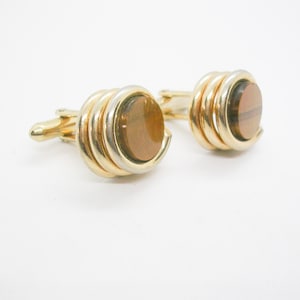 Vintage SWANK Cufflinks genuine Tiger's Eye Mid Century Modern Man Jewelry