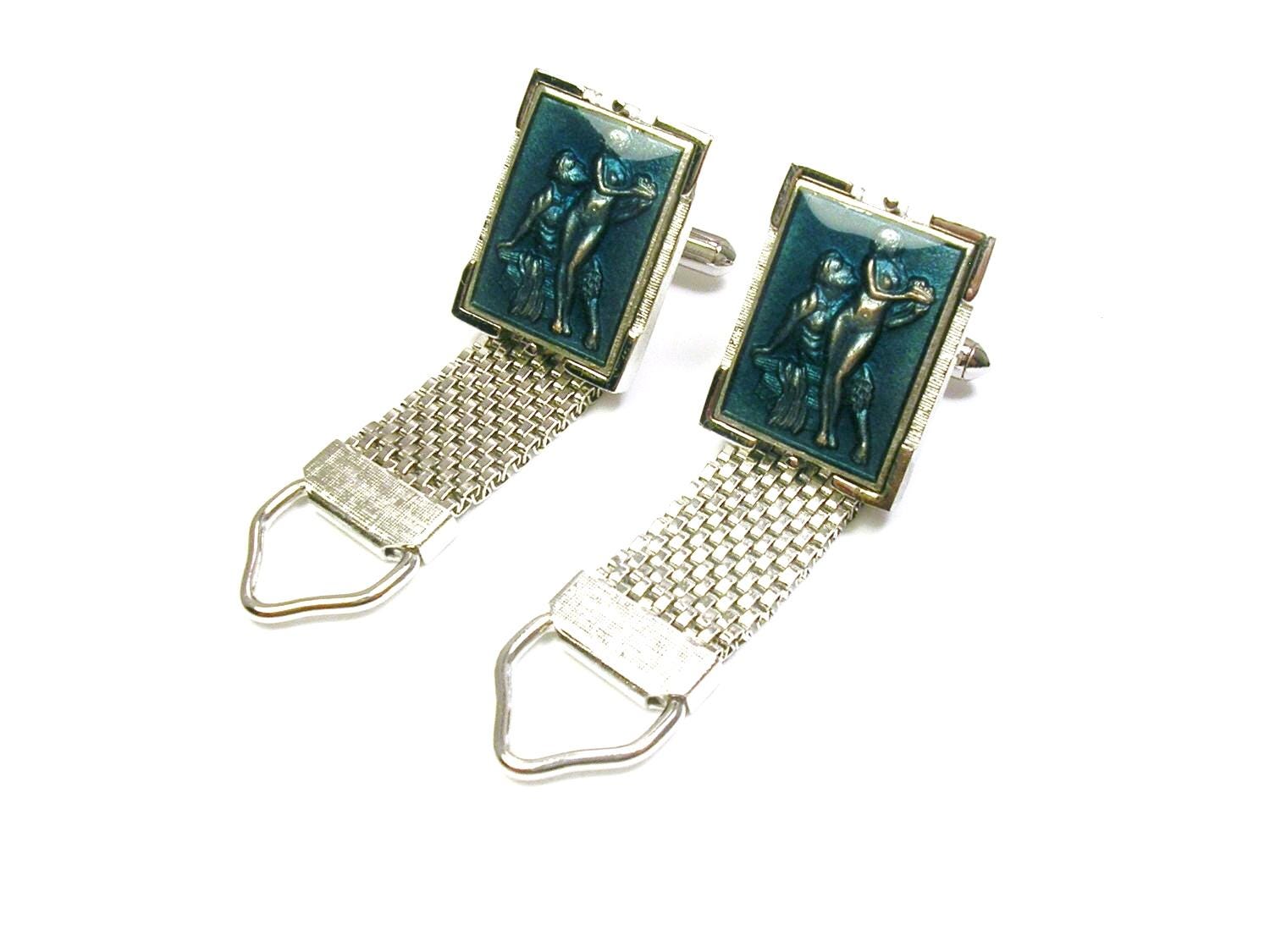 Vintage Mesh Wrap Cuff Links Greek Mythology Centaur and Nymph Men Wedding Jewelry Groom Best Man Gift Formal Wear Cufflinks