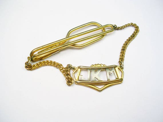 Initial Tie Chain Letters JKM Tie Clip with Chain… - image 1