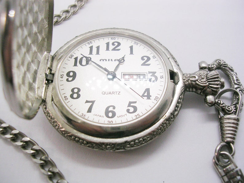 Vintage Milan Pocket Watch With Chain Grandpa Flower Motif Etsy
