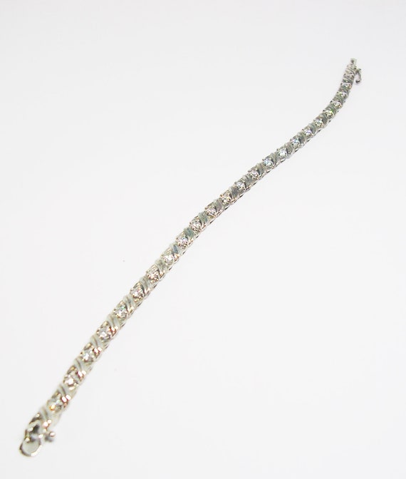 Vintage Sterling Silver Bracelet Cubic Zirconia X… - image 3