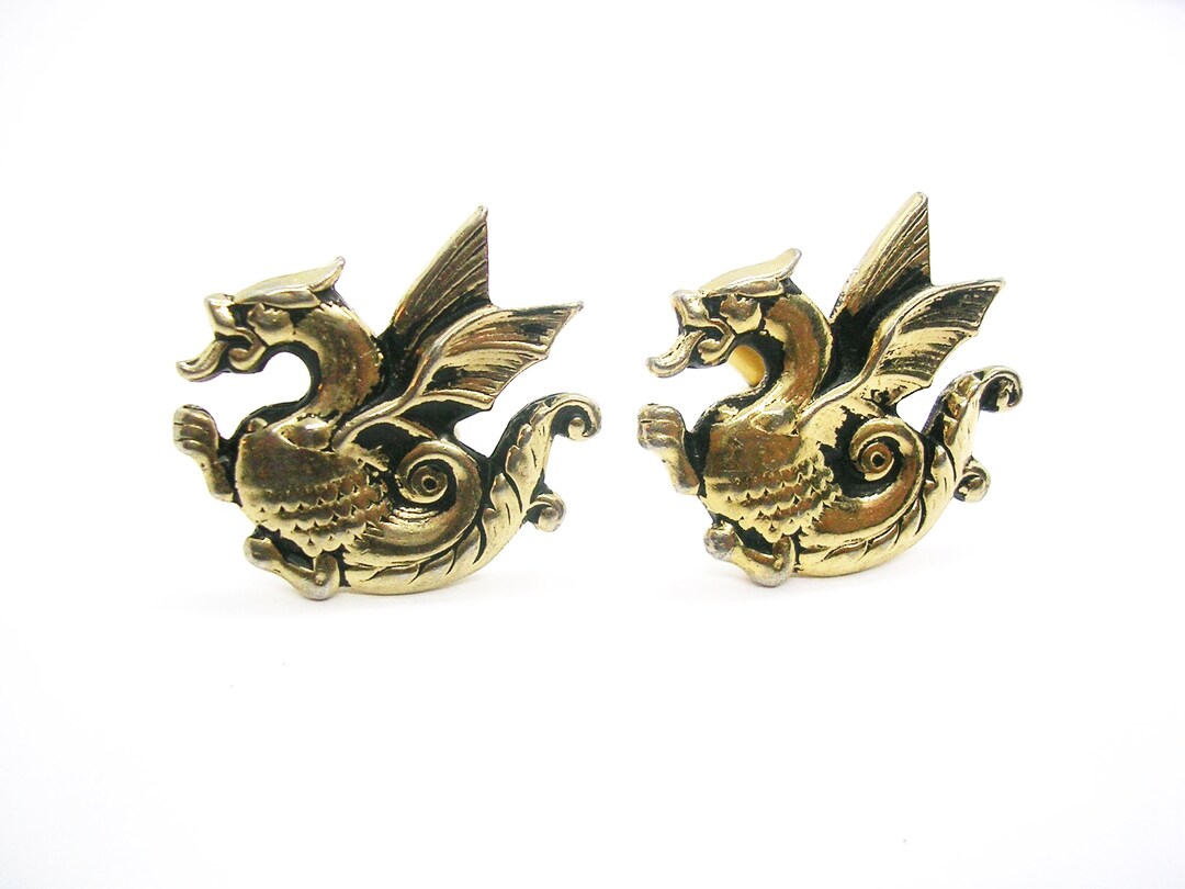 Cufflinks Rare SWANK Dragon Cuff Links Mid Century Formal Wear