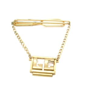 Vintage SWANK Initial Tie Clip: Gold Tone LC Letters, Mid Century