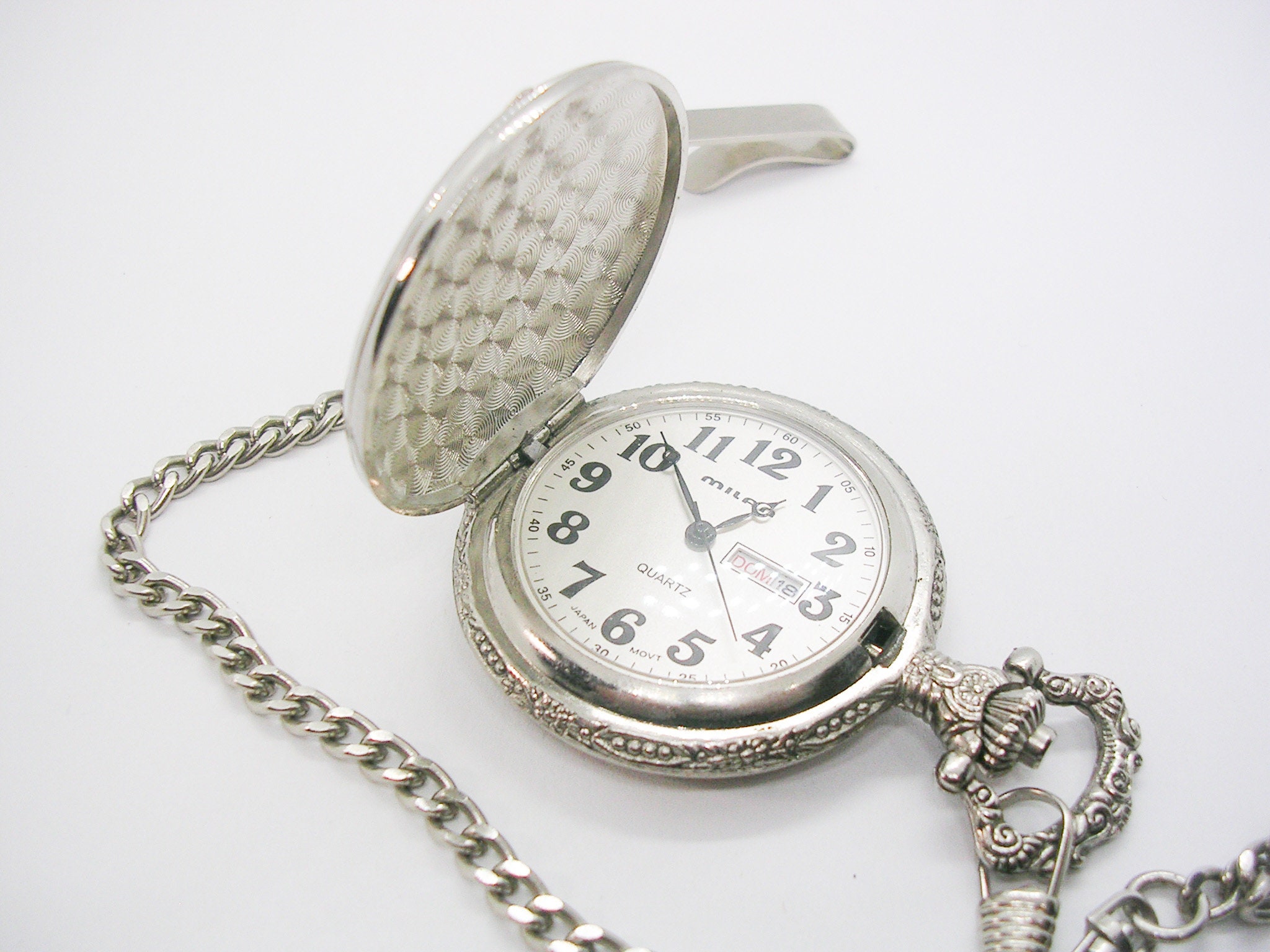 Vintage Milan Pocket Watch with Chain Grandpa Flower motif Etsy