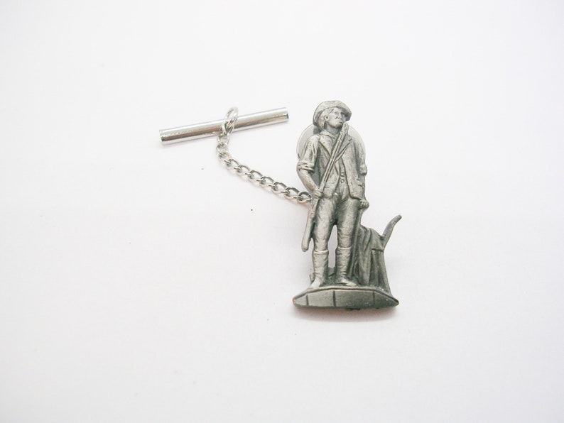 Vintage Minuteman Tie Tack Pewter Style Tie Pin with chain Formal Necktie Accessory Men Wedding Jeewelry