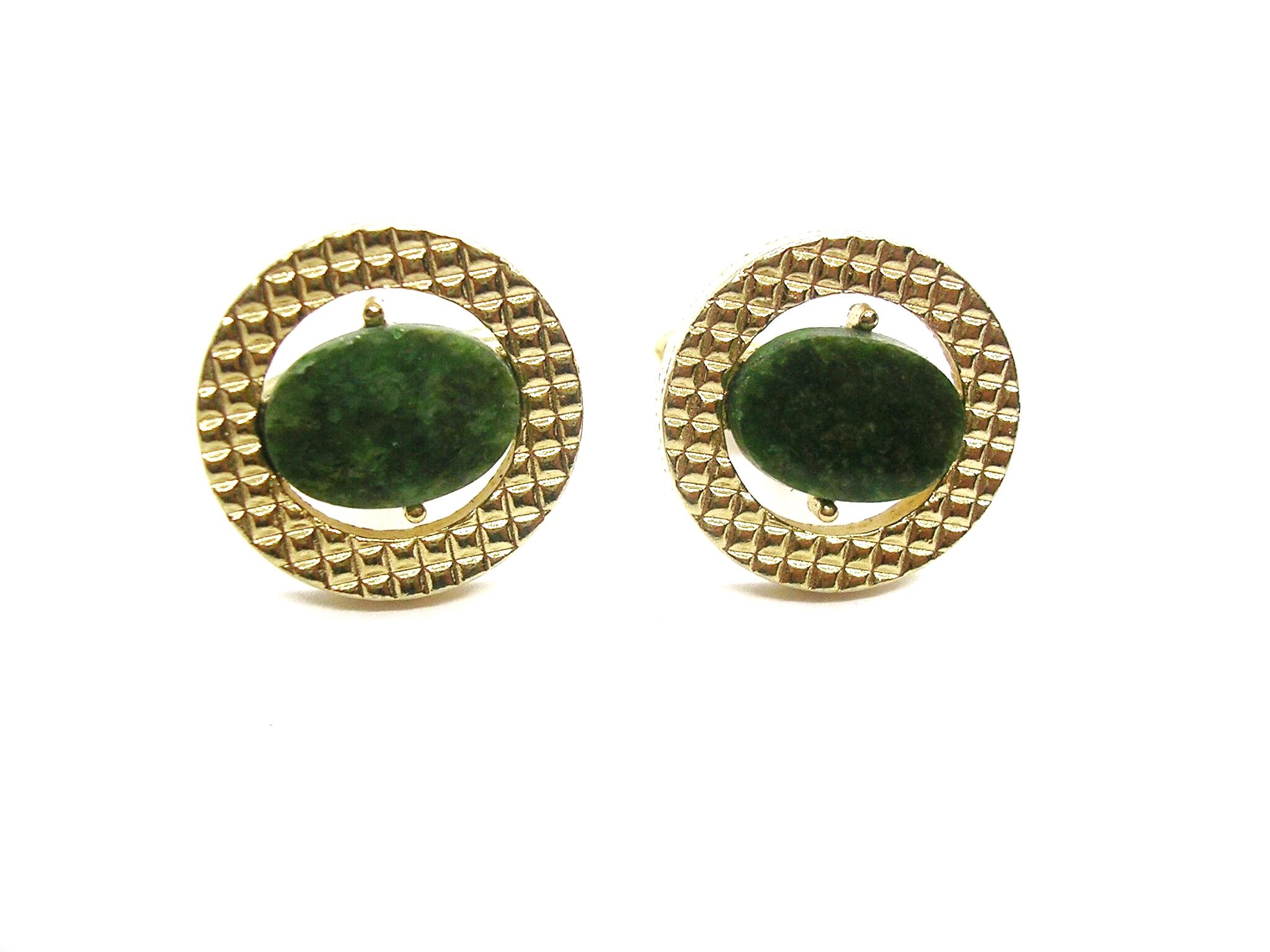 Cuff Links genuine Jade Stone gold tone Shirt Accessory Formal Wear Groom Gift vintage Men's Wedding Jewelry