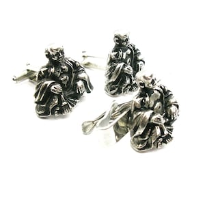 Vintage Buddha Cufflinks Tie Clip Set Monk Cuff Links with matching Tie Bar
