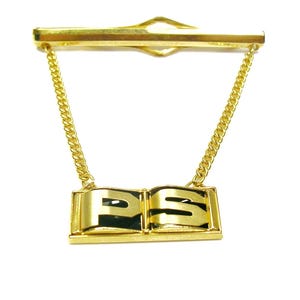 Tie Chain with initial PS Guard vintage Mid Century Tie Clip with chain Men Wedding Jewelry Formal Wear Necktie Accessory