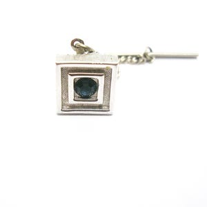 Vintage Tie Tack Pin square silver tone blue Rhinestone classic Formal Accessory Man Wedding Jewelry