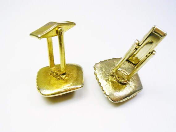 Boutons De Manchettes Anciens En Argent Et œil De Tigre - Occasion - Bijou Vintage