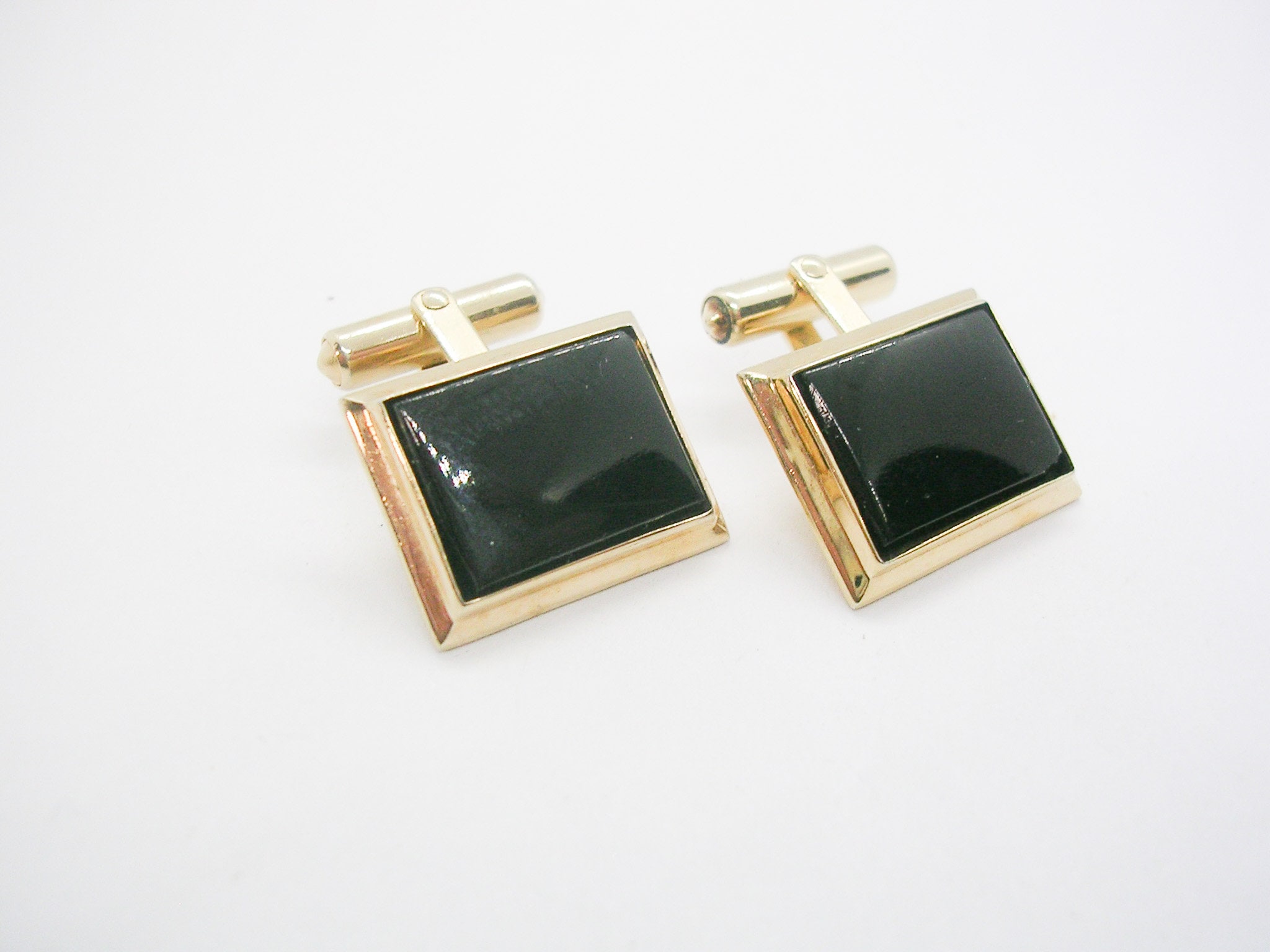 Black Square Convex Onyx with Gold Edge Studs and Cufflinks Set Black Square Convex Onyx with Gold Edge Studs and Cufflinks Set