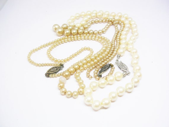 Vintage Glass Pearl Necklaces Lot of 3 Mid Centur… - image 1