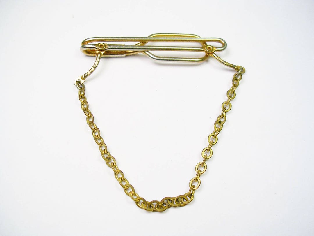 Art Deco Tie Chain Tie Clip With Chain Tie Holder Formal Wear Accessory
