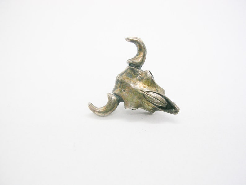 Vintage Cow Skull Tie Tack with chain Sterling Silver Tie Pin Necktie Accessory Man Wedding Jewelry Formal Wear Southwestern Cowboy