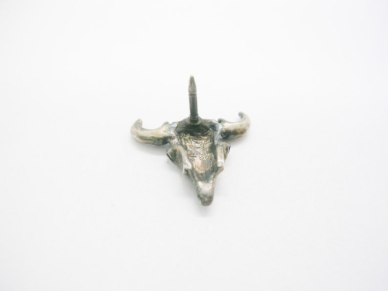 Vintage Cow Skull Tie Tack with chain Sterling Silver Tie Pin Necktie Accessory Man Wedding Jewelry Formal Wear Southwestern Cowboy