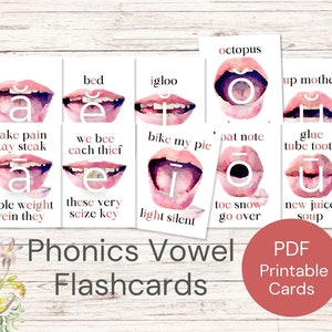 Phonics Vowel Flashcard discours son mur imprimable bouche image carte science de la lecture SLP