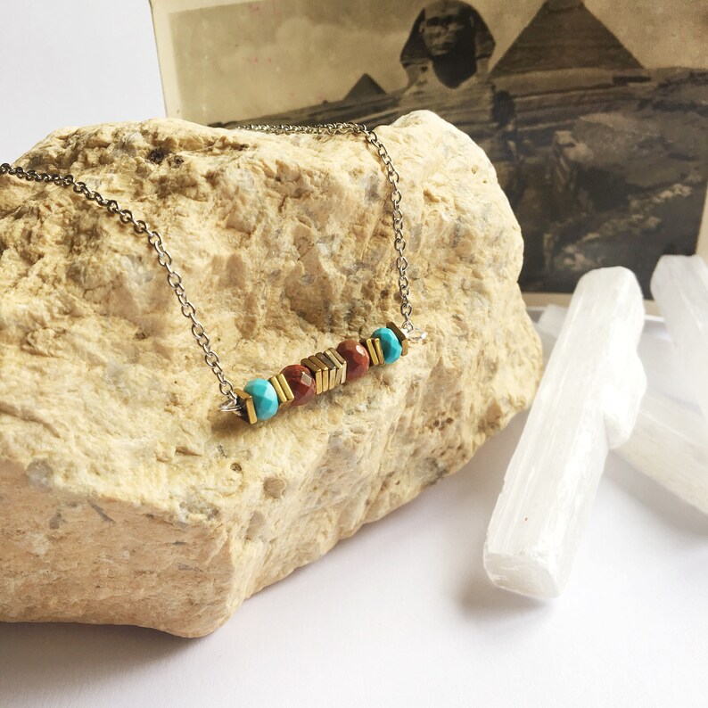 fall necklace turquoise jewelry Ancient Sands Bar of Power Choker Necklace egyptian jewelry crystal choker