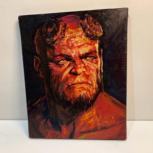HELLBOY   Hand Painted    Acrylic Paint on Stretched Canvas   12” x 15”