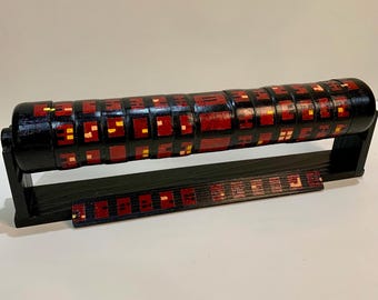 LARGE WOOD CRYPTEX  Puzzle Box Dual Chamber Vault  Handmade  All Wood    18” x 3” with Stand